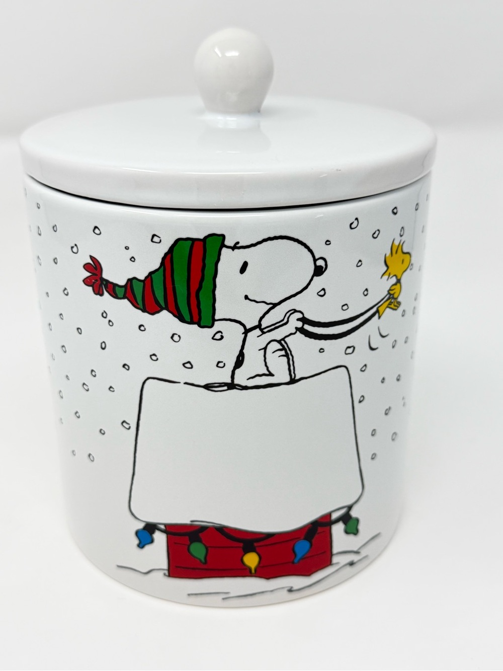 Peanuts Christmas Ceramic Canister Snoopy & Woodstock LIKE NEW